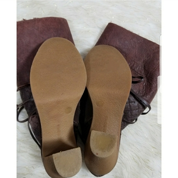 BCBGirls Brown Lace Up Tall Quilted Heel Boots - Picture 4 of 4